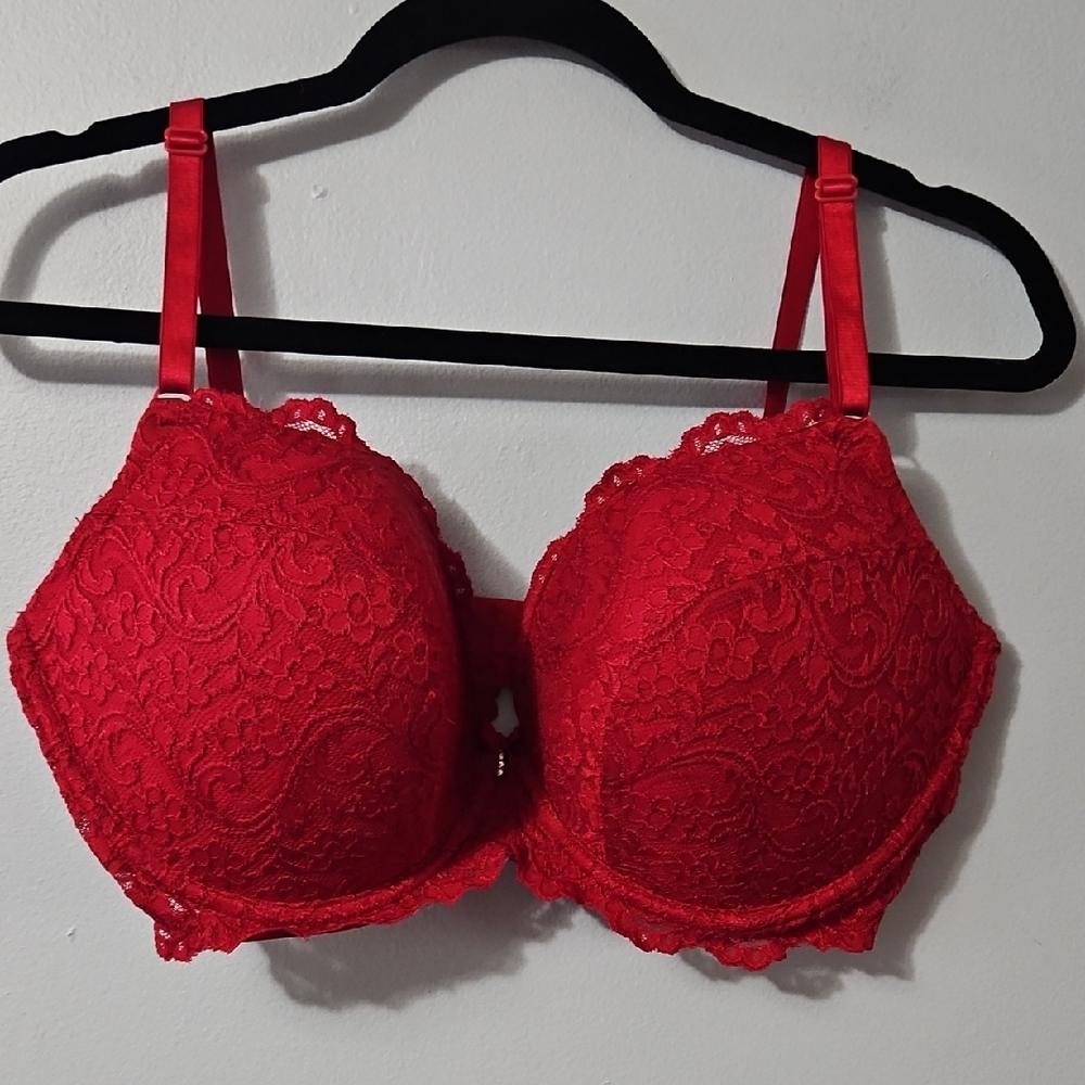 Smart & Sexy Vibrant Red Lace Padded Push Up Bra Size 38D